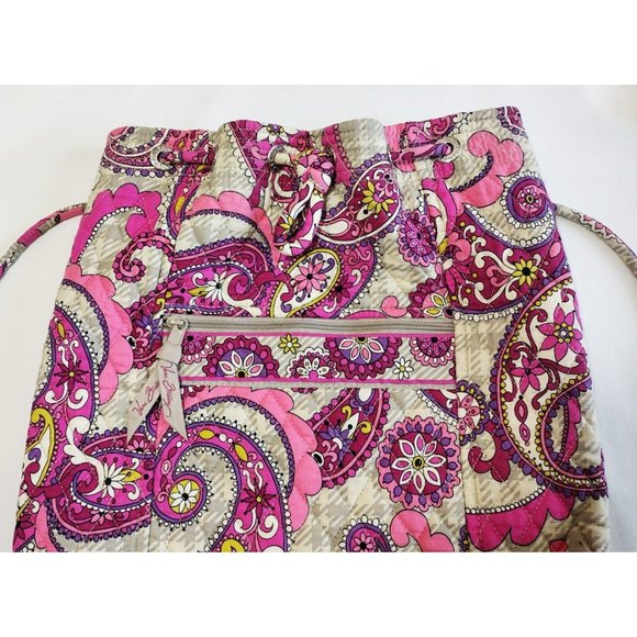 Vera Bradley Large Backpack, Drawstring in Paisley Meets Plaid EUC Pink Tan main image 5